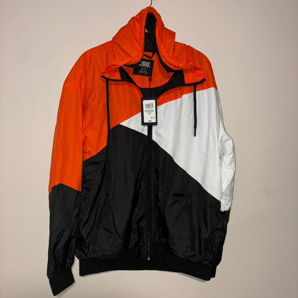 NWT Windbreaker Jacket Orange White Black Colorblock Alpha Mens XL CSG Champs